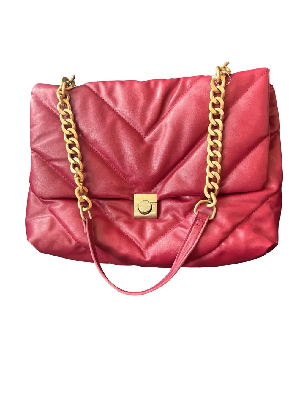 Quilted Pink Chain-Handle Shoulder Bag